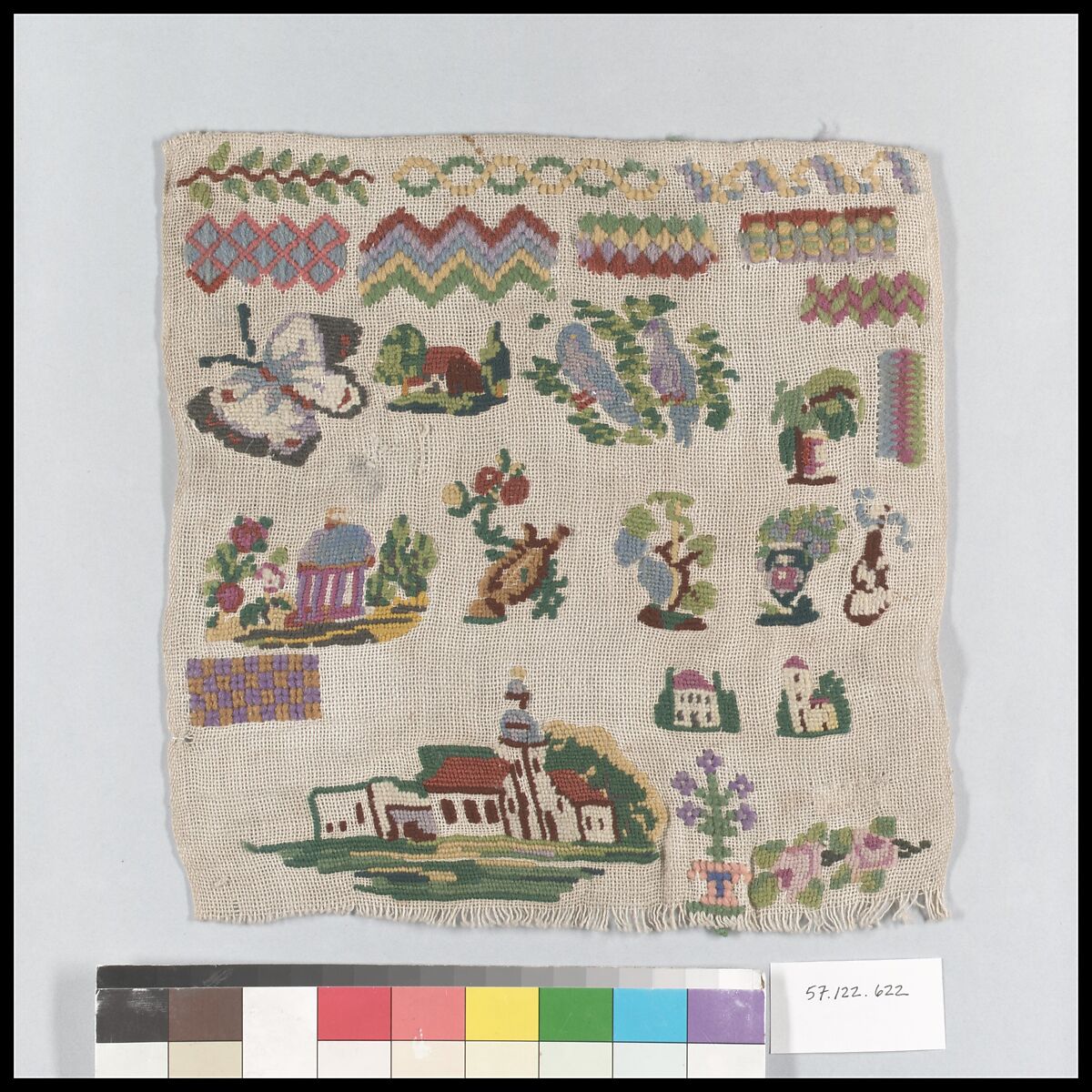 Sampler, Wool on canvas, probably Dutch 