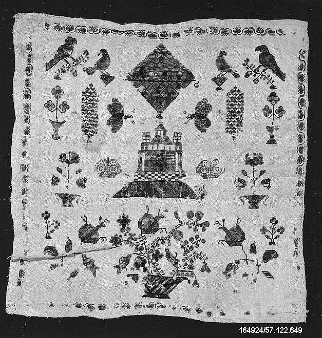 Sampler, Wool on linen, possibly Romanian 
