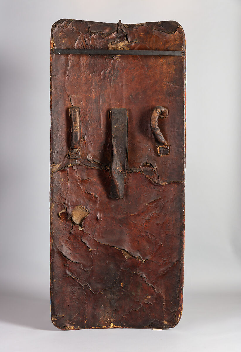 Standing Shield, Wood, leather, gesso, silver foil, polychromy, iron, German, Erfurt