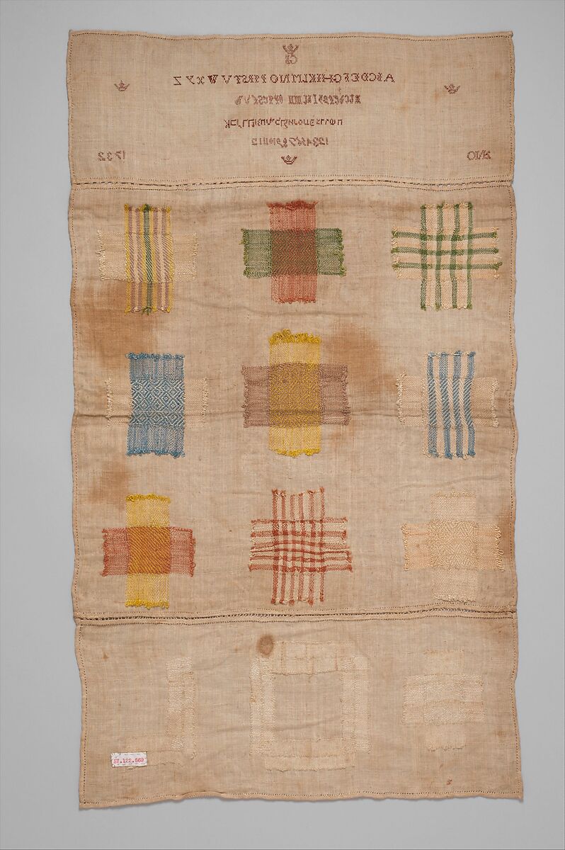 Embroidered darning sampler, Silk and linen on linen, German