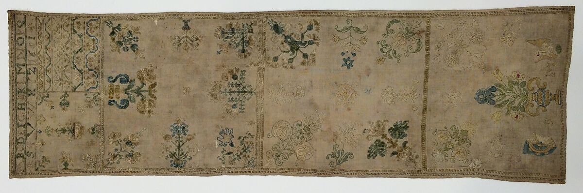 Embroidered sampler, Silk on linen, German 