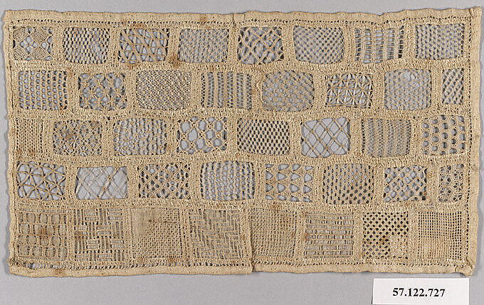 Sampler, Cutwork, drawnwork, needle lace, linen, German 