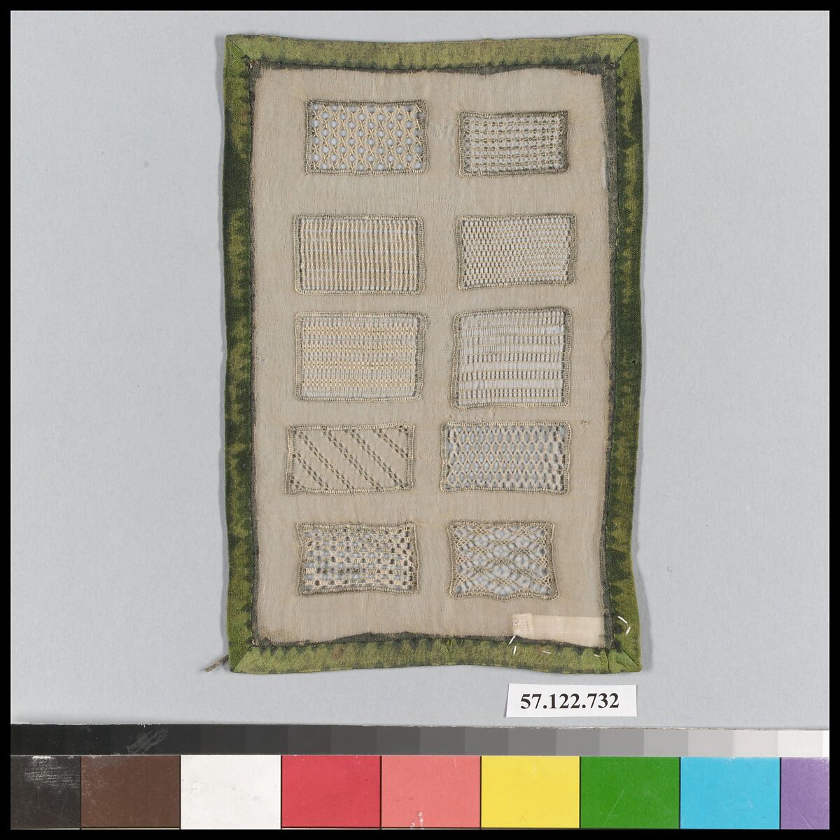 Sampler, Drawnwork, linen and silk, German