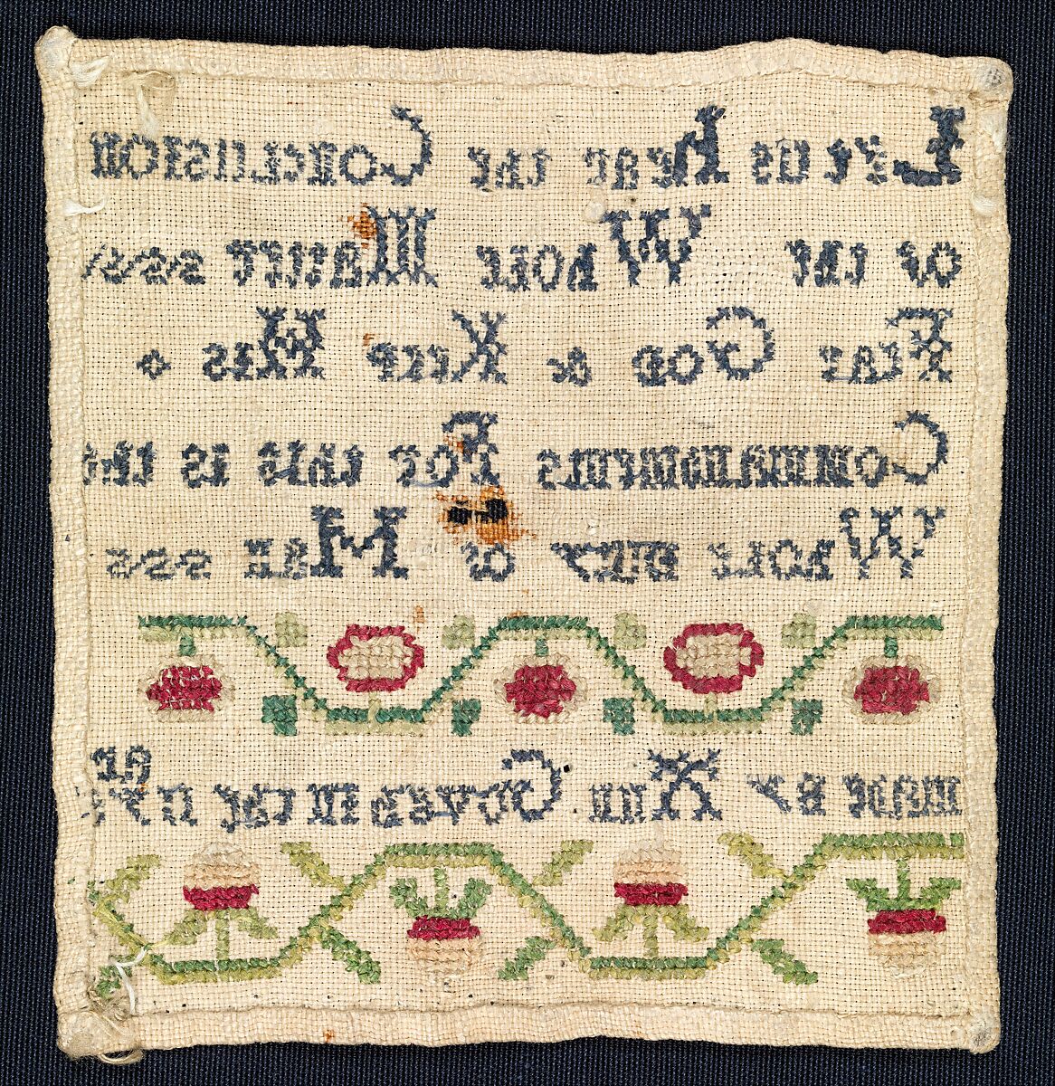 Sampler made at a charity school, Silk embroidery on linen, British