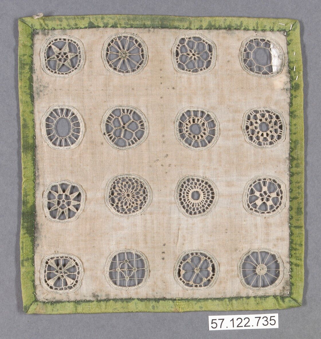 Sampler, Linen, needle lace, German