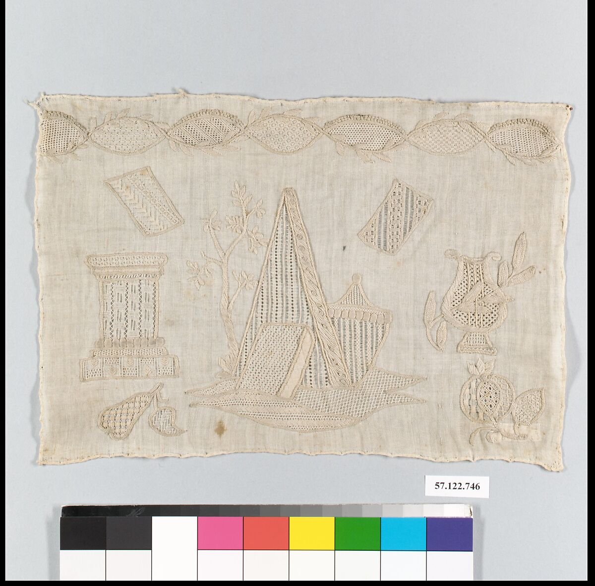 Sampler, Drawnwork, embroidery, cotton, German