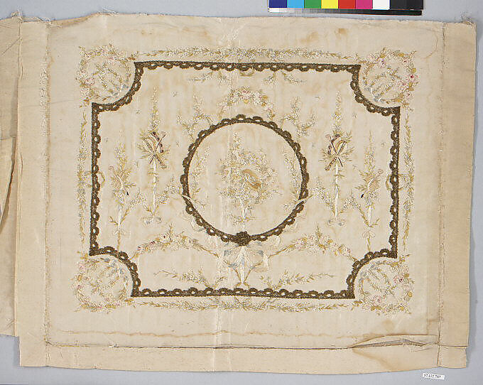 Cushion cover, Silk, metal thread and metal lace, French
