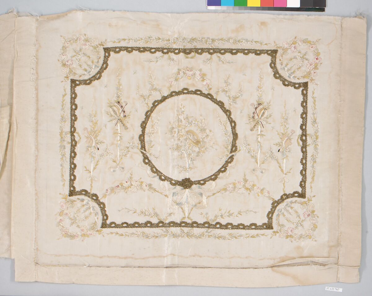 Cushion cover, Silk, metal thread and metal lace, French 
