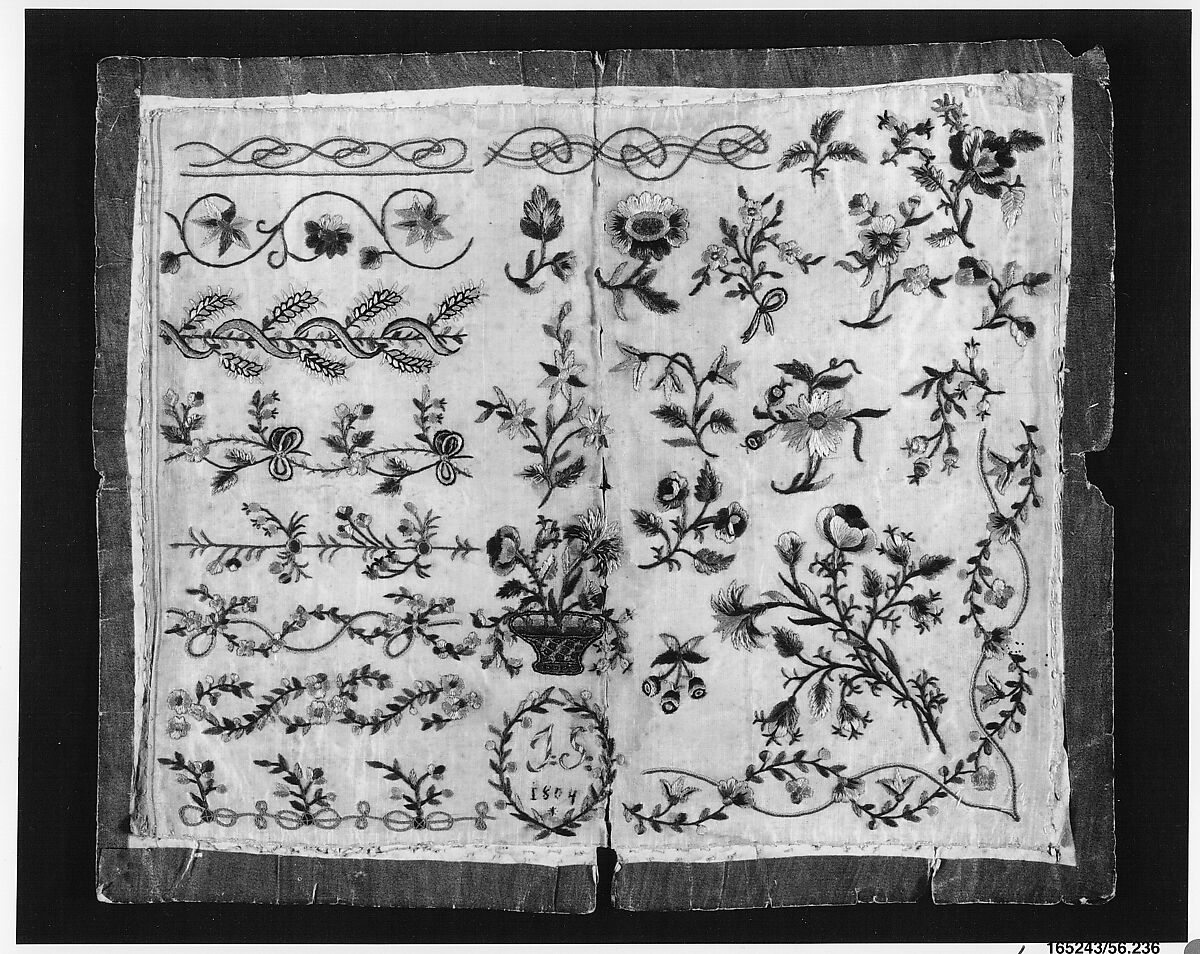 Sampler, Silk and metal thread on silk, Austrian or German 