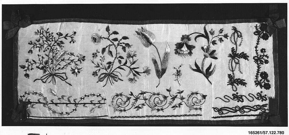 Sampler, Silk and metal thread on silk, French 