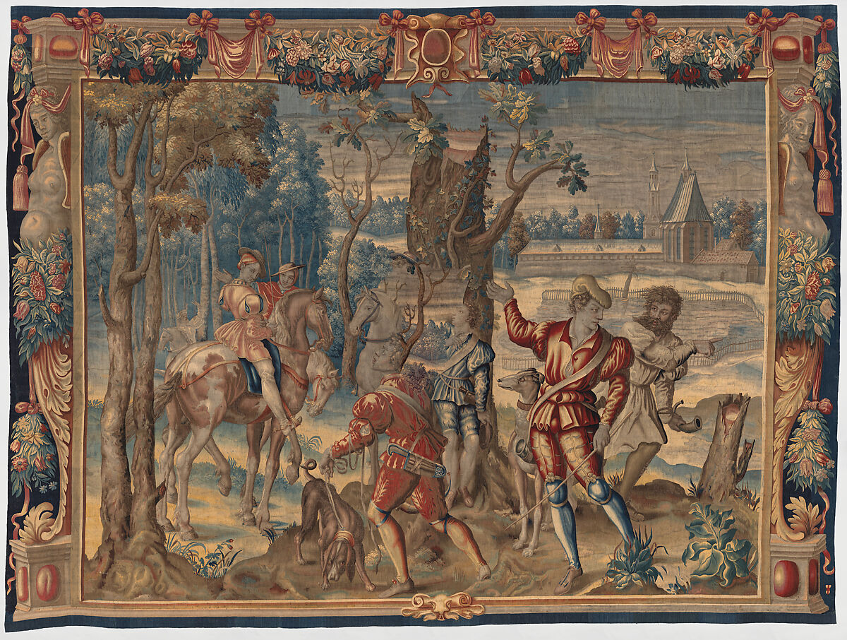 News of the Stag from the series known as the Hunters' Chase, Mortlake Tapestry Manufactory (British, 1619–1703), Wool (15-16 warps per inch, 6-7 per cm.), British, Mortlake 