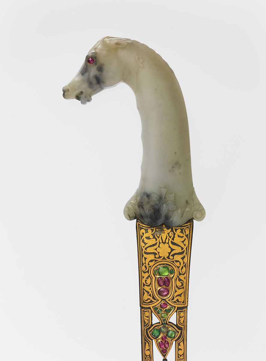 Dagger with Sheath, Steel, nephrite, gold, emerald, ruby, diamond, sapphire, jade, Hilt, Indian, Mughal; blade and sheath, Turkish, Ottoman