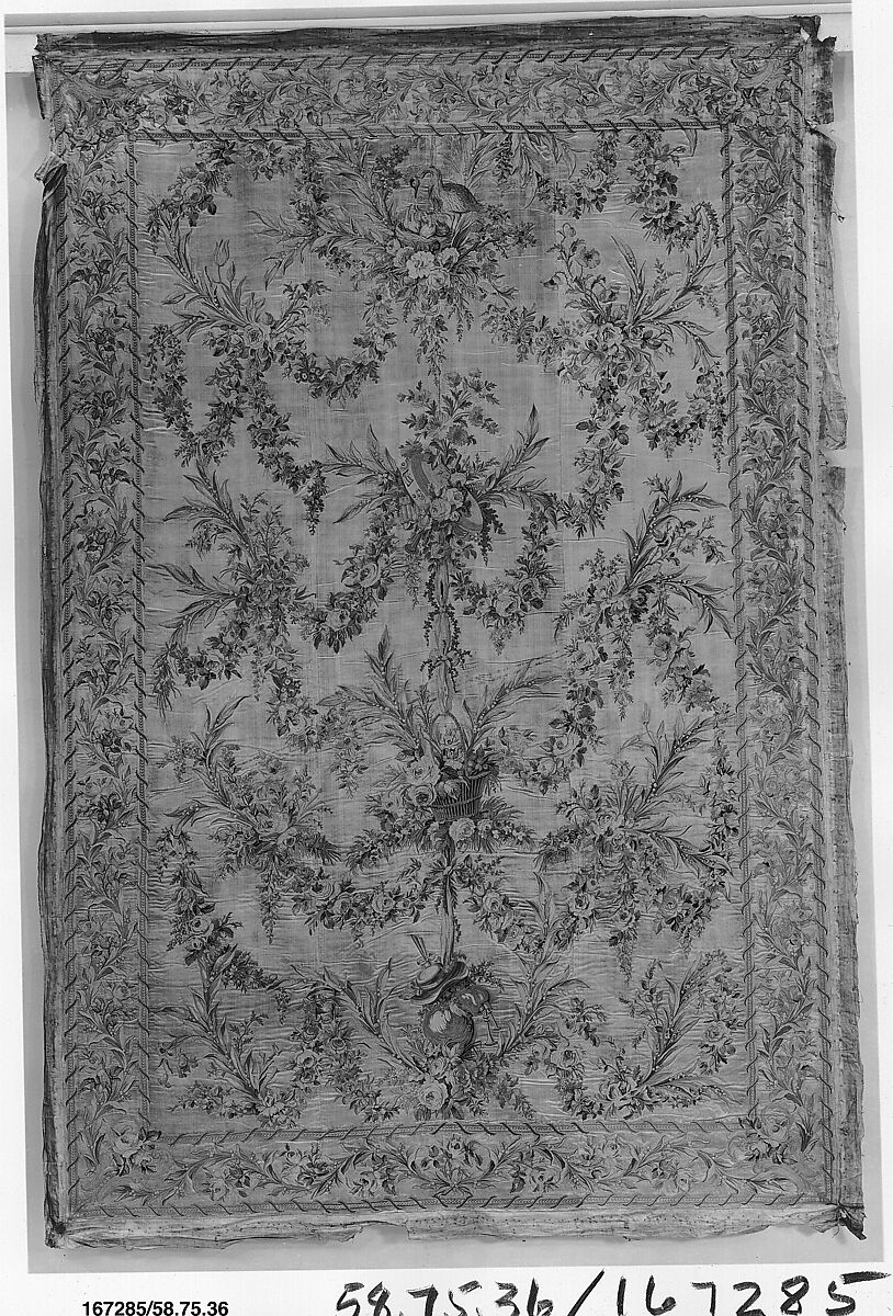 Wall hangings (3), After a design by Philippe de Lasalle (French, 1723–1804), Silk on satin, French