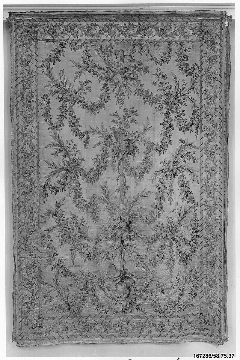 Wall hangings (3), After a design by Philippe de Lasalle (French, 1723–1804), Silk on satin, French