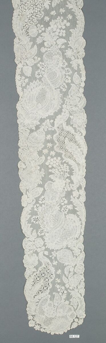 Pair of joined lappets, Bobbin lace, point d'Angleterre, Flemish, Brussels