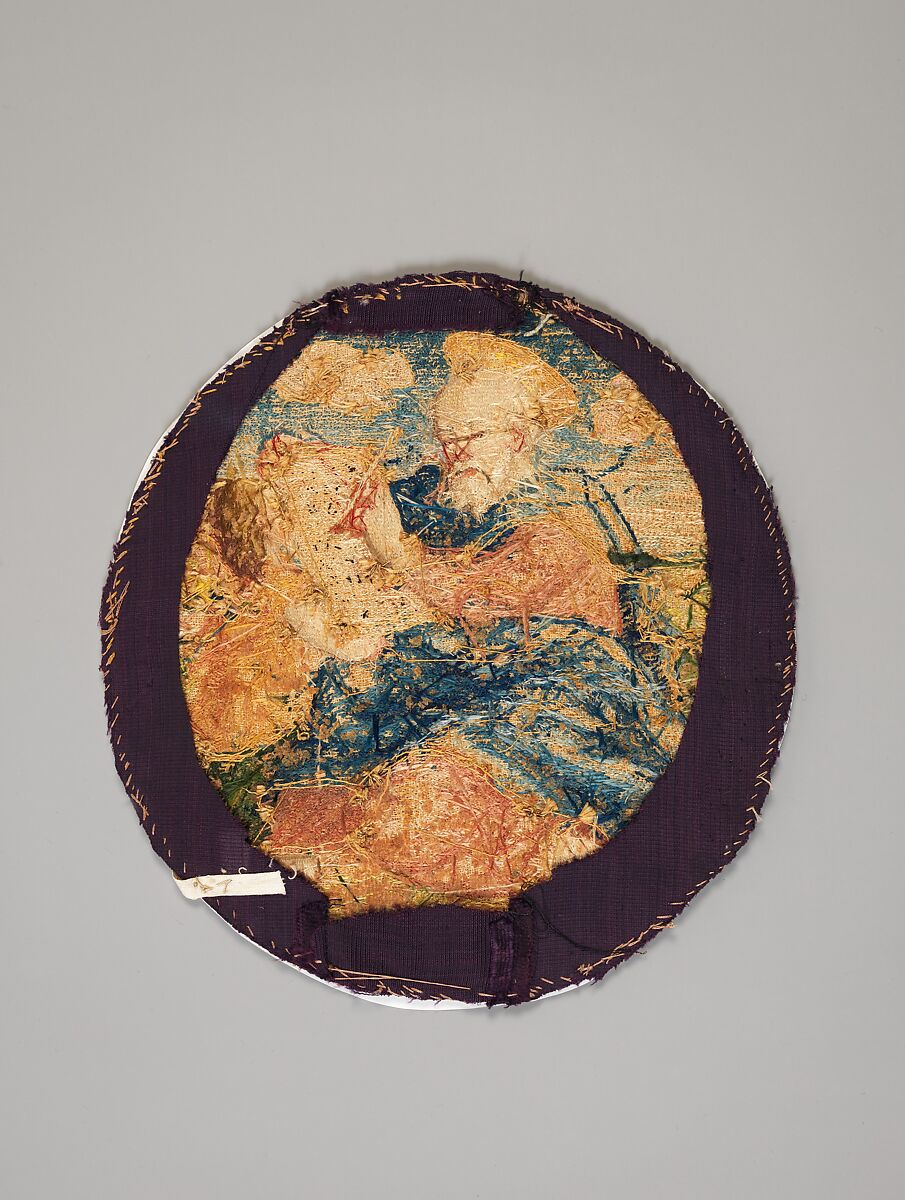 Saint Matthew (one of four), Silk and metal-wrapped thread on canvas, Italian or Spanish