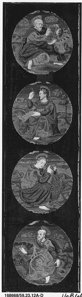 Saint Luke (one of four), Silk and metal thread on canvas, Italian or Spanish