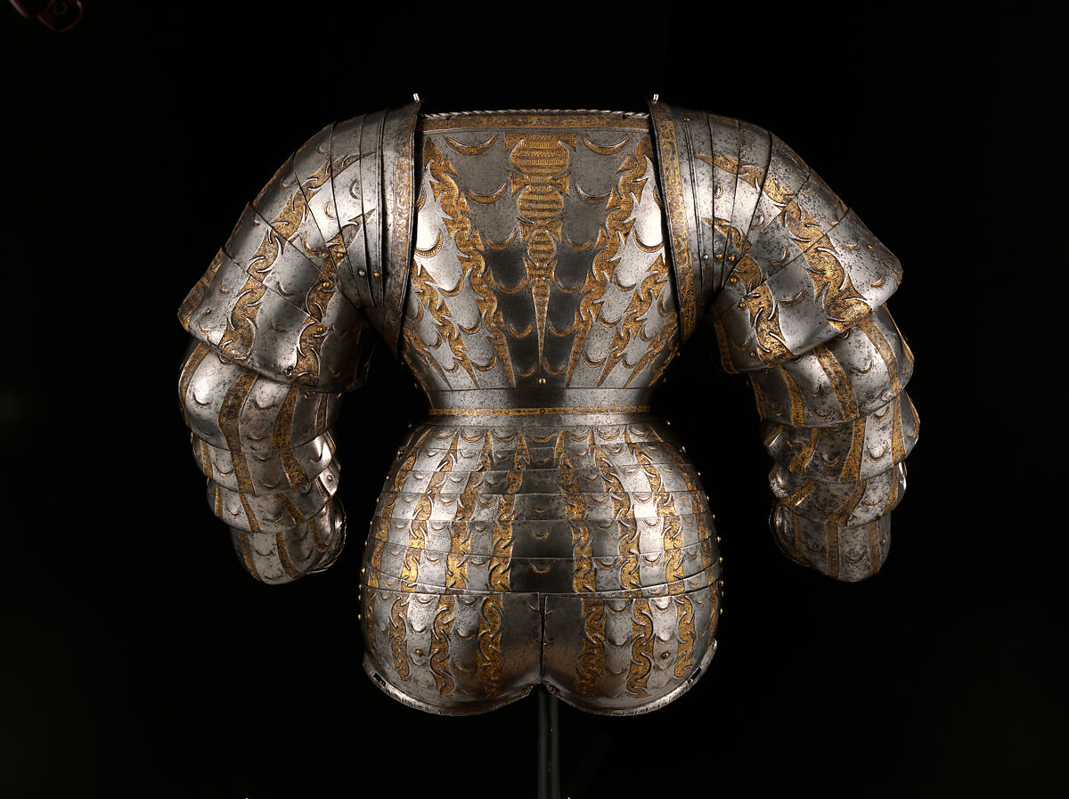 Backplate and Hoguine (Rump Defense) from a Costume Armor, Kolman Helmschmid (German, Augsburg 1471–1532), Steel, gold, German, Augsburg 