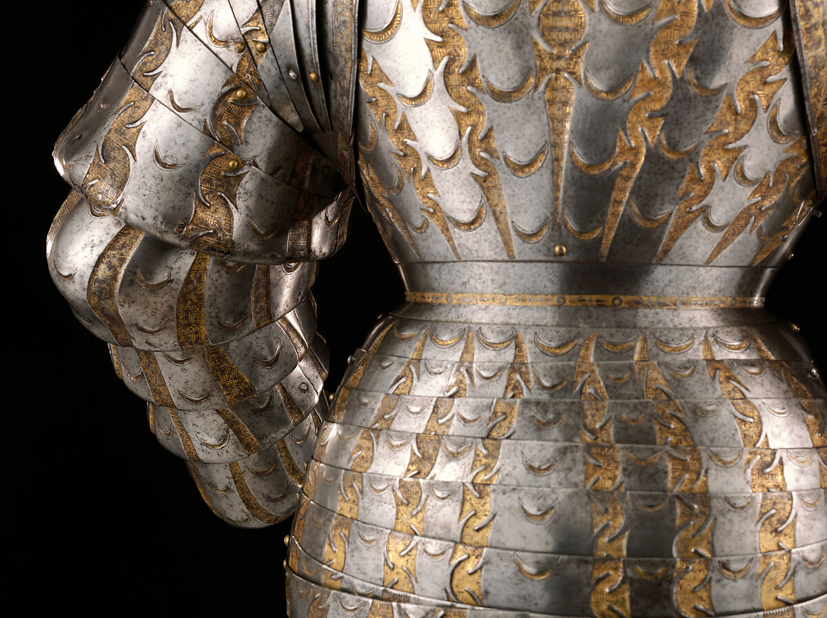 Backplate and Hoguine (Rump Defense) from a Costume Armor, Kolman Helmschmid (German, Augsburg 1471–1532), Steel, gold, German, Augsburg