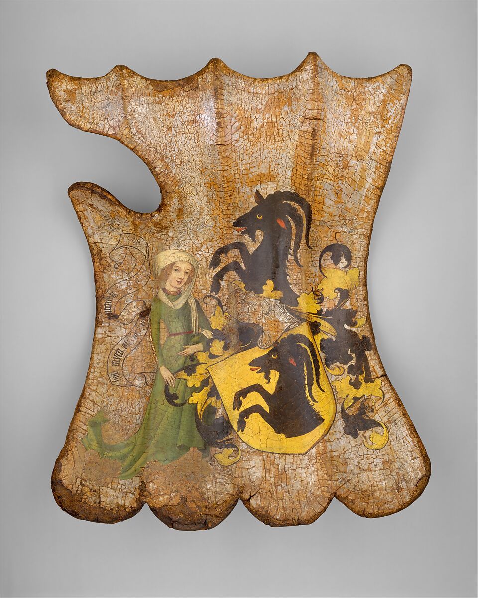 Shield for the Field or Tournament (Targe), Wood, leather, linen, gesso, pigments, silver, German 