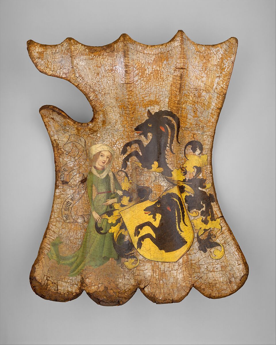 Shield for the Field or Tournament (Targe), Wood, leather, linen, gesso, pigments, silver, German