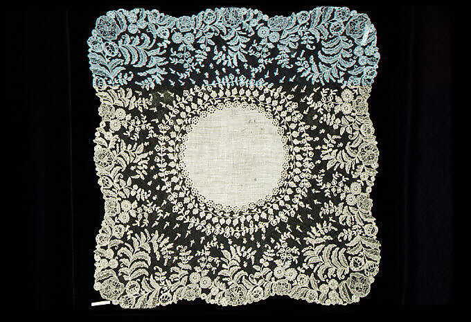 Handkerchief, Needle lace, Brussels needle lace, linen, Belgian 