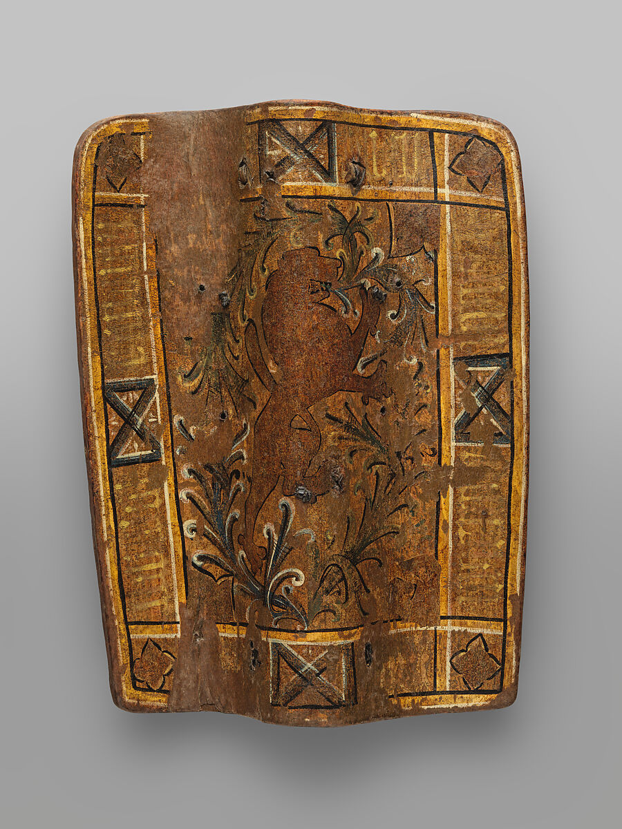 Shield (Pavise), Wood, leather, gesso, polychromy, possibly Bohemian