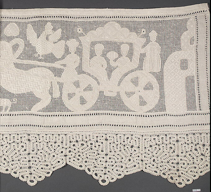 Flounce, Drawnwork, bobbin lace, linen, Russian 