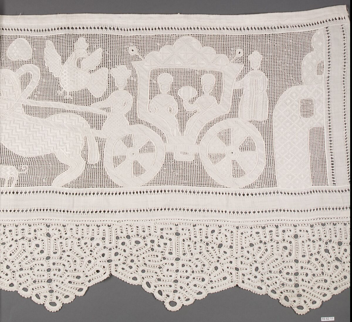 Flounce, Drawnwork, bobbin lace, linen, Russian