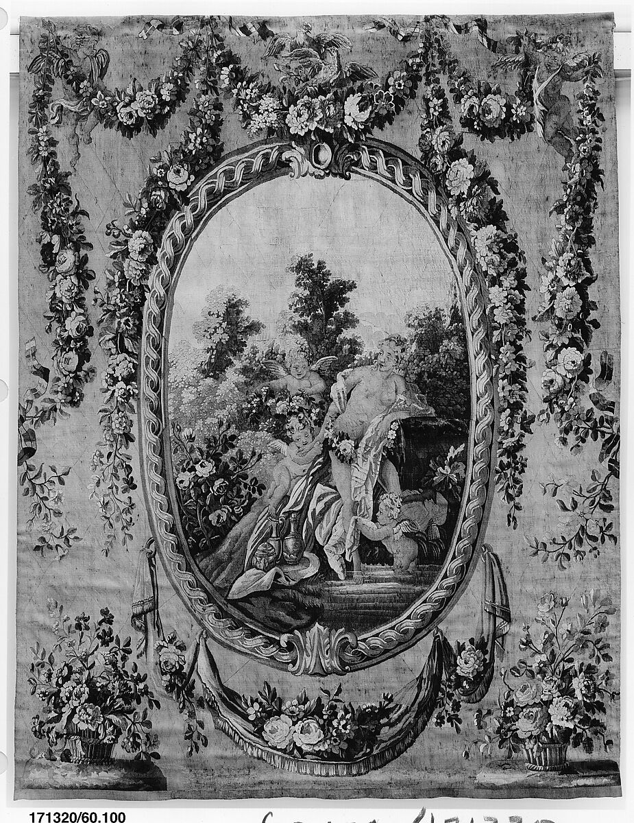 The Toilet of Venus, Aubusson (Manufacture Royale, est. 1665: Manufacture, ca. 1812–present day), Wool, silk (16-17 warps per inch, 7 per cm.), French, Aubusson 