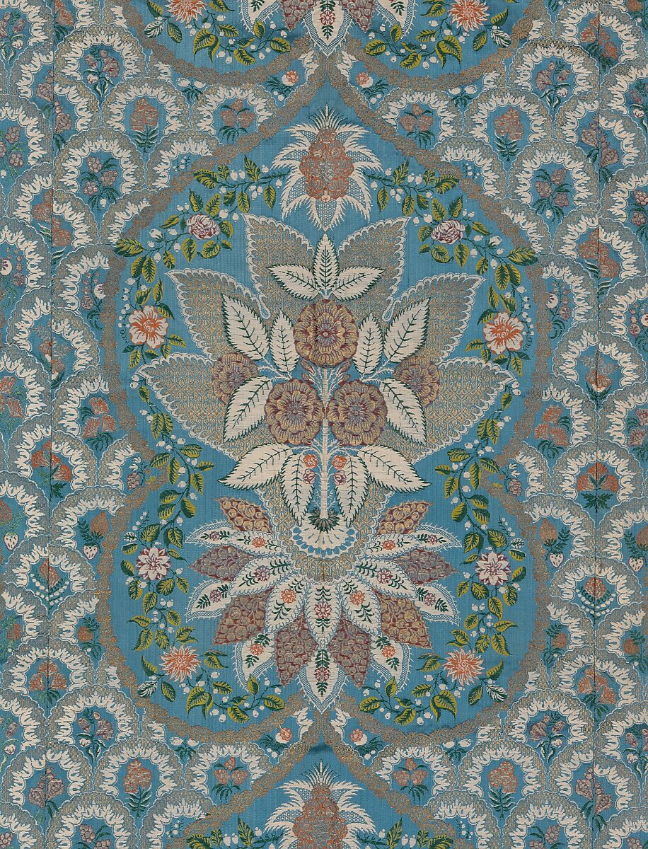 Panel of lace-patterned silk, Lampas, silk and metal thread, French