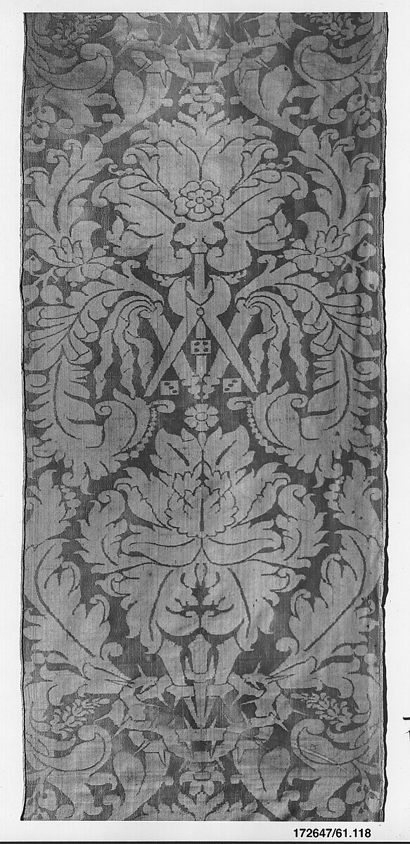 Length of damask with Instruments of the Passion, Silk, Spanish 
