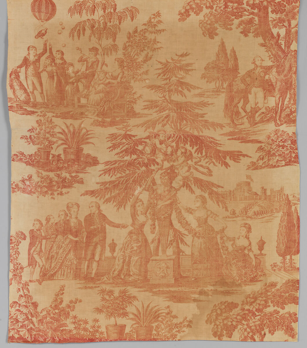 Copper plate printed cotton with King George III and his family, After engravings by J. Seymour  , published London, 1779, Cotton, British 