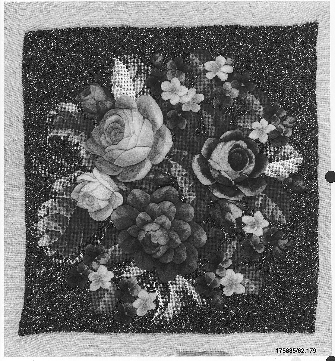 Cushion cover, Wool and glass beads on linen canvas, British