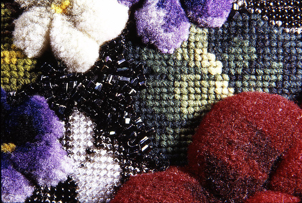 Cushion cover, Wool and glass beads on linen canvas, British