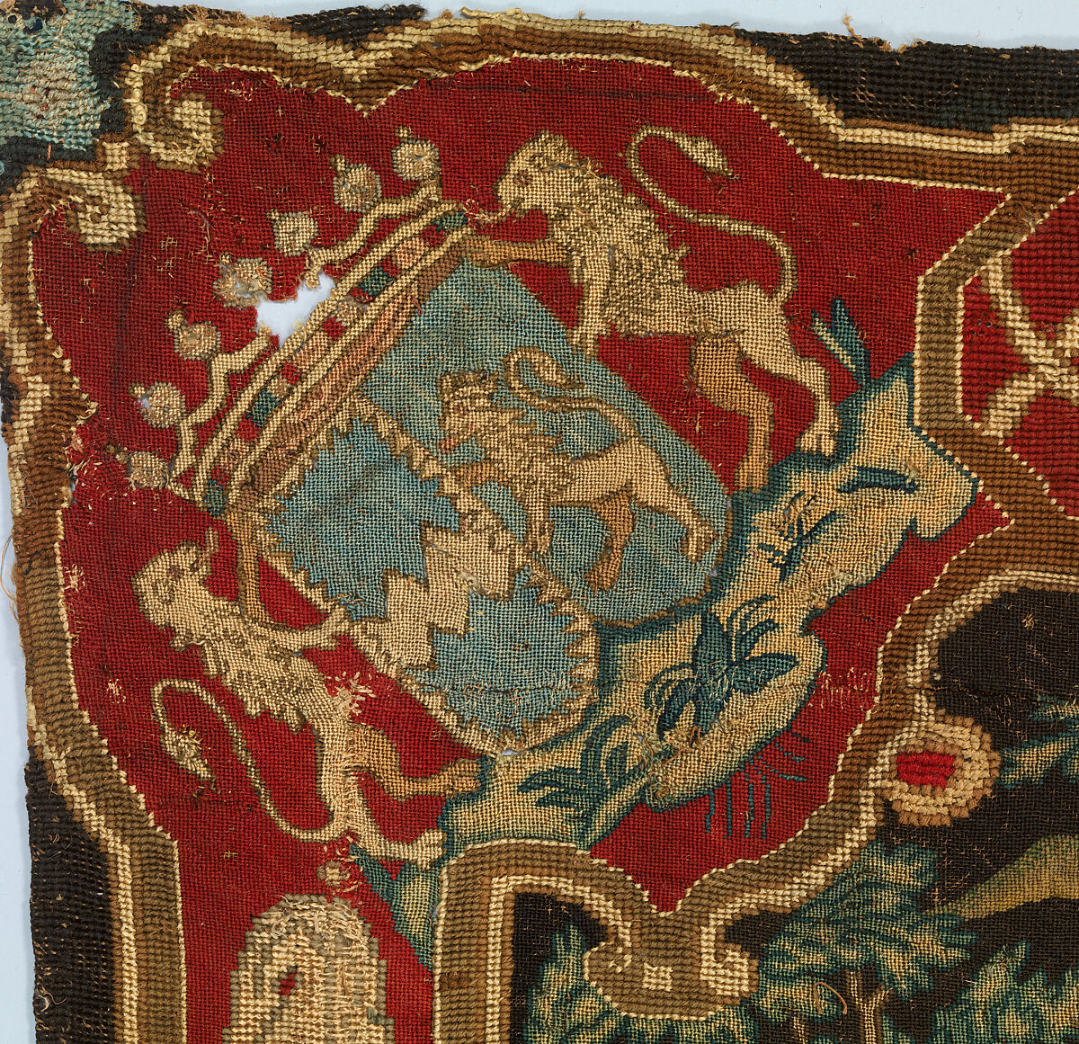 Atalanta and Meleager with Fountains of Versailles, Related to prints by Antonio Tempesta (Italian, Florence 1555–1630 Rome), Wool and silk on canvas (Center: 484-576 tent stitches per sq. inch, 90 per sq. cm. Border: 169 cross-stitches per sq. inch, 25 per sq. cm.), French
