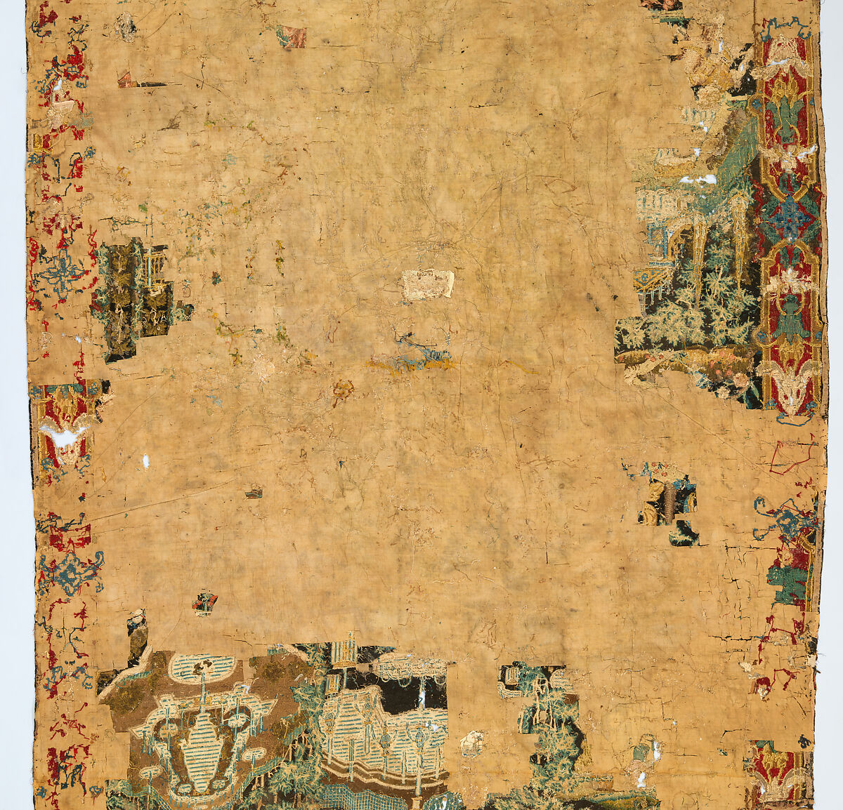 Atalanta and Meleager with Fountains of Versailles, Related to prints by Antonio Tempesta (Italian, Florence 1555–1630 Rome), Wool and silk on canvas (Center: 484-576 tent stitches per sq. inch, 90 per sq. cm. Border: 169 cross-stitches per sq. inch, 25 per sq. cm.), French