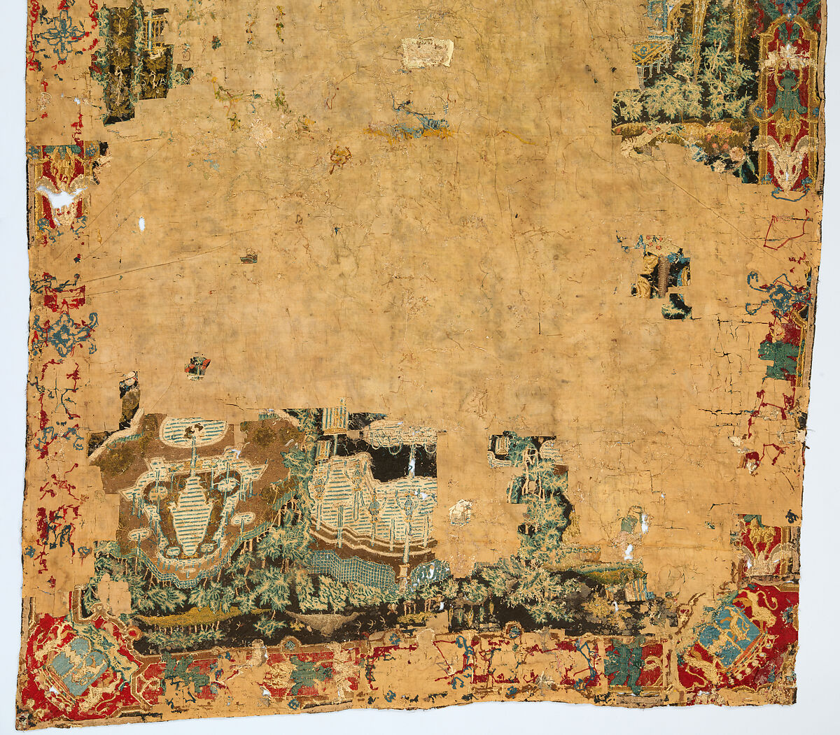 Atalanta and Meleager with Fountains of Versailles, Related to prints by Antonio Tempesta (Italian, Florence 1555–1630 Rome), Wool and silk on canvas (Center: 484-576 tent stitches per sq. inch, 90 per sq. cm. Border: 169 cross-stitches per sq. inch, 25 per sq. cm.), French