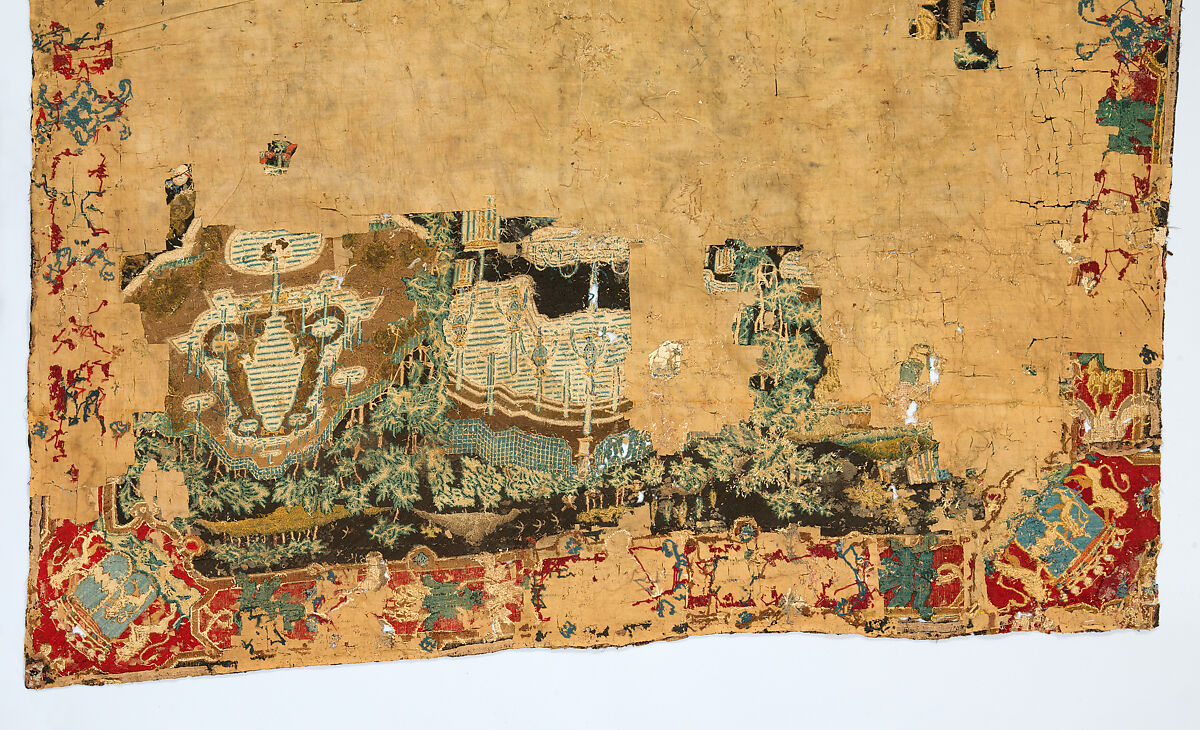 Atalanta and Meleager with Fountains of Versailles, Related to prints by Antonio Tempesta (Italian, Florence 1555–1630 Rome), Wool and silk on canvas (Center: 484-576 tent stitches per sq. inch, 90 per sq. cm. Border: 169 cross-stitches per sq. inch, 25 per sq. cm.), French