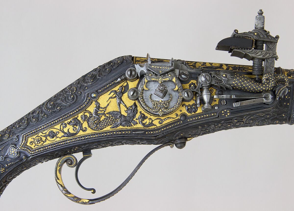 Wheellock Pistol Made for Maximilian I of Bavaria (1573–1651), Emanuel Sadeler (German, Munich, active 1594–1610), Steel, gold, German, Munich
