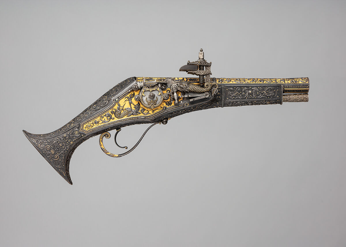 Wheellock Pistol Made for Maximilian I of Bavaria (1573–1651), Emanuel Sadeler (German, Munich, active 1594–1610), Steel, gold, German, Munich 