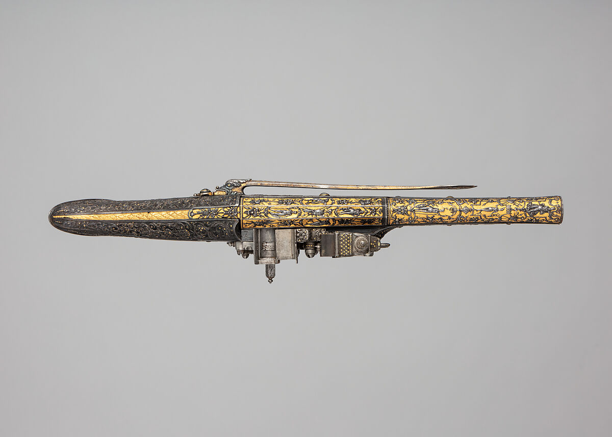 Wheellock Pistol Made for Maximilian I of Bavaria (1573–1651), Emanuel Sadeler (German, Munich, active 1594–1610), Steel, gold, German, Munich