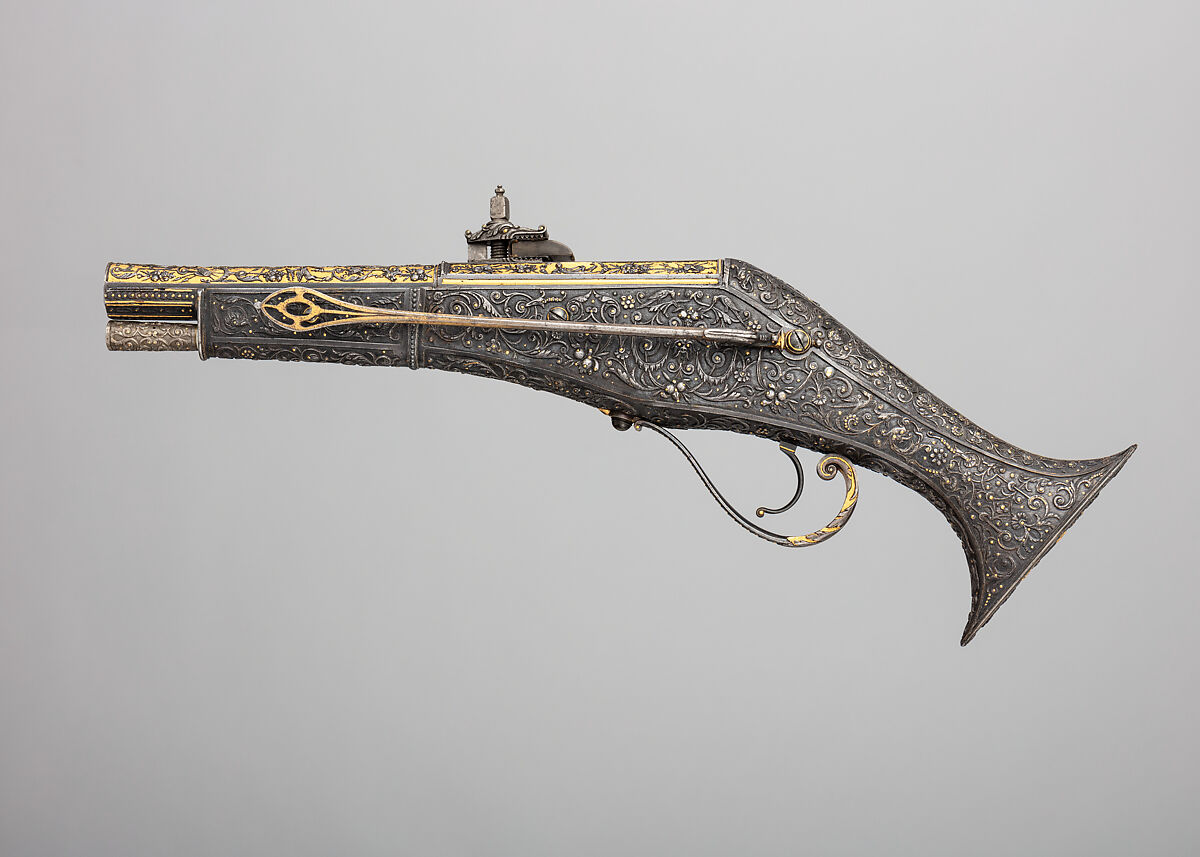 Wheellock Pistol Made for Maximilian I of Bavaria (1573–1651), Emanuel Sadeler (German, Munich, active 1594–1610), Steel, gold, German, Munich