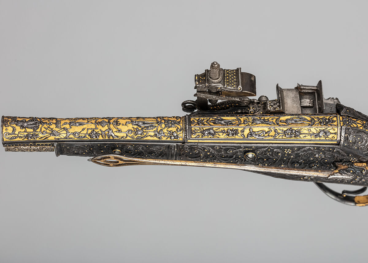 Wheellock Pistol Made for Maximilian I of Bavaria (1573–1651), Emanuel Sadeler (German, Munich, active 1594–1610), Steel, gold, German, Munich
