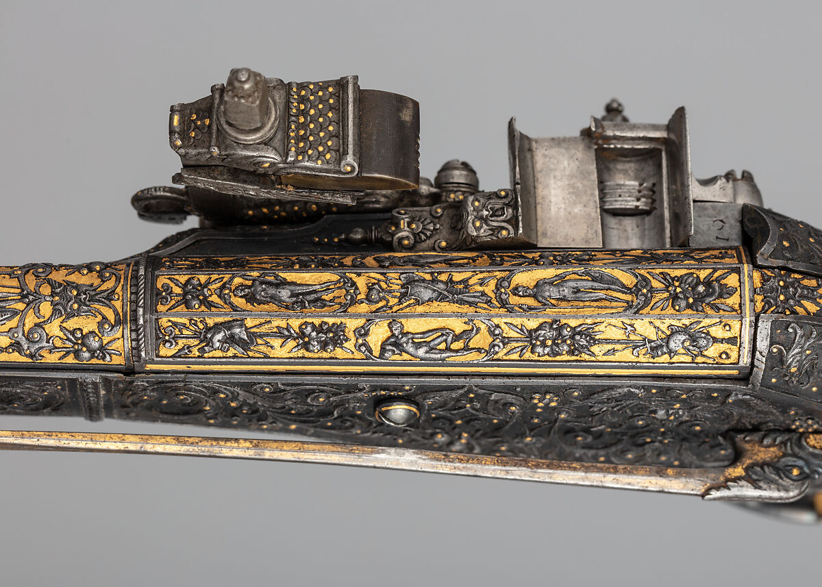 Wheellock Pistol Made for Maximilian I of Bavaria (1573–1651), Emanuel Sadeler (German, Munich, active 1594–1610), Steel, gold, German, Munich
