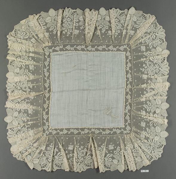 Handkerchief, Linen, bobbin lace, French 