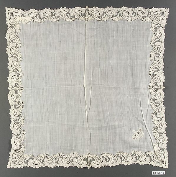Handkerchief, Needle lace, Brussels needle lace, Point de Gaze, linen, French 