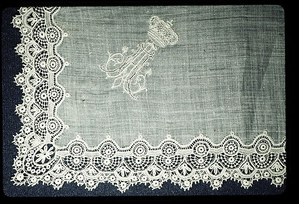 Handkerchief, Linen, needle lace, French 