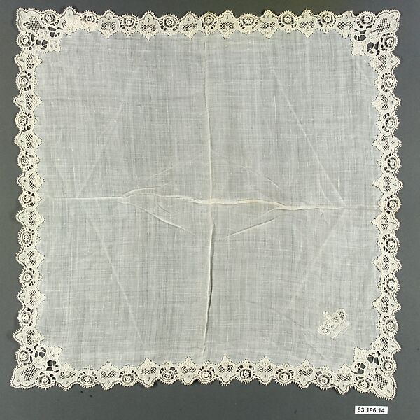 Handkerchief, Linen, needle lace, French 