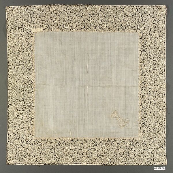 Handkerchief, Linen, bobbin lace, French 